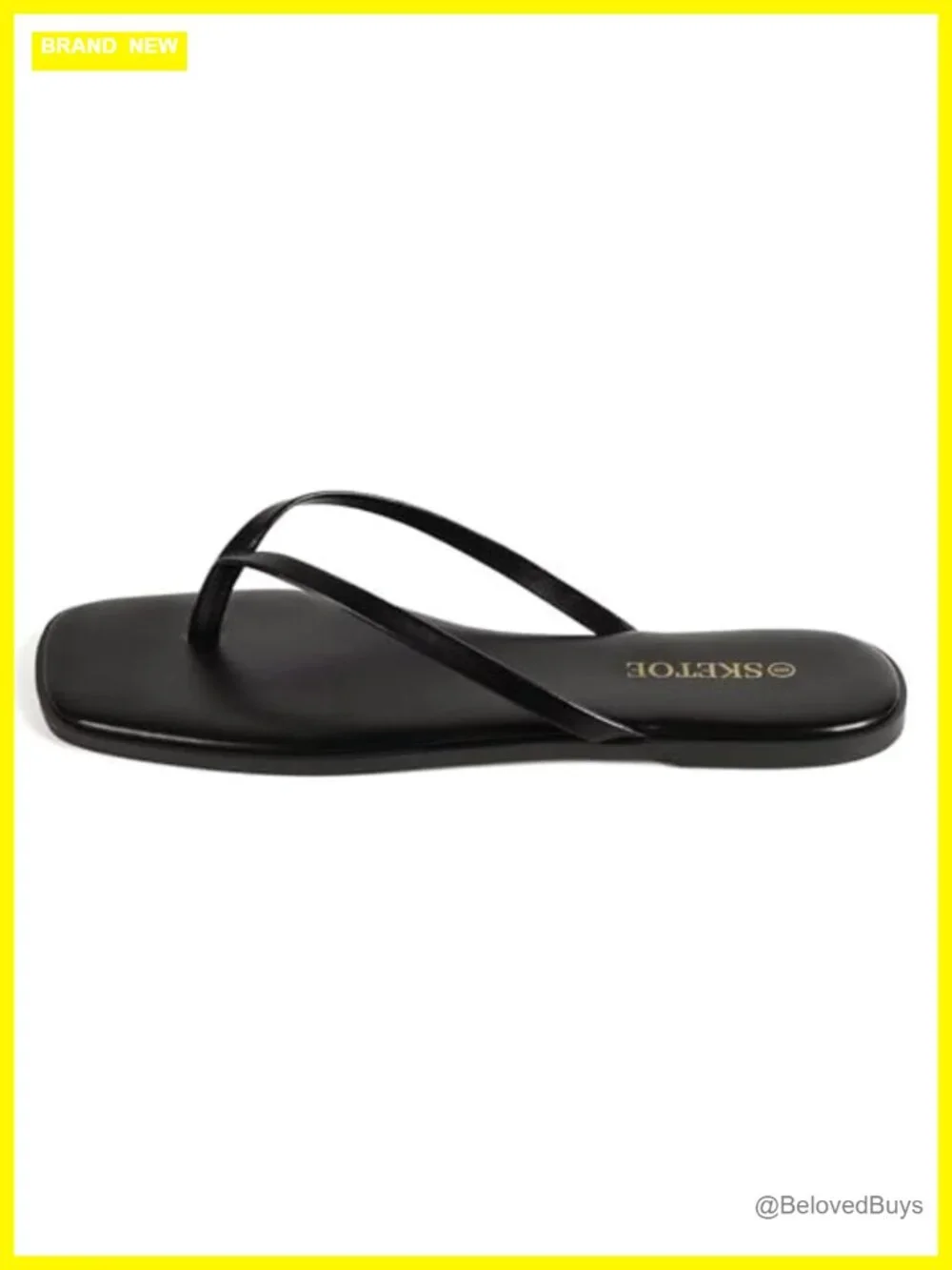 Faux Leather Square Toe Thong Flip Flops Sandals for Women Lightweight